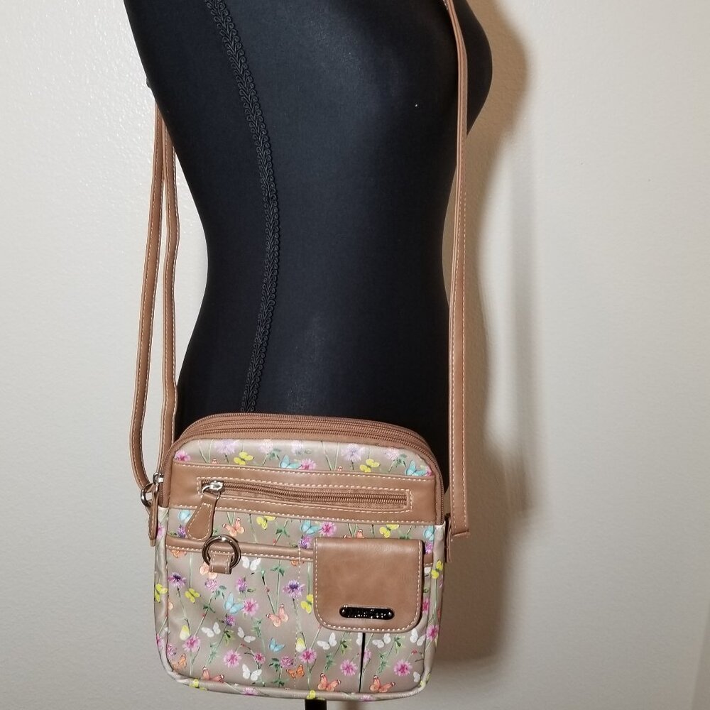 MultiSac Floral Crossbody Purse Bag Zip Close Front Zipper Multi Pockets Boho